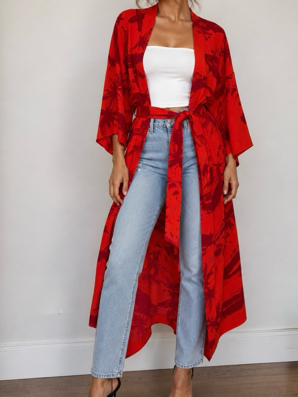 Aritzia Babaton Belted Duster in Poppy Red– Size S / Like New